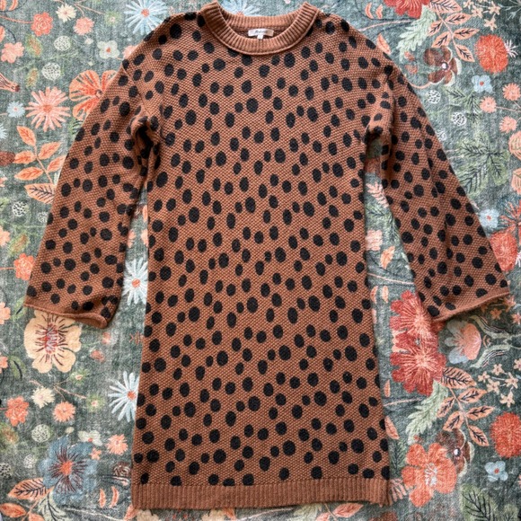 Madewell Dresses & Skirts - Madewell‎ Merino Wool Polka Dot Sweater Dress Brown Black K2826 Womens Medium